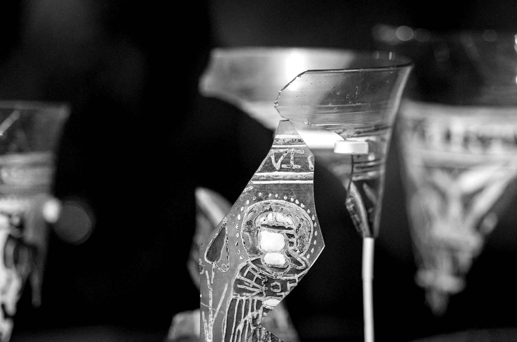 Coloured broken glass displayed in The Museum of London