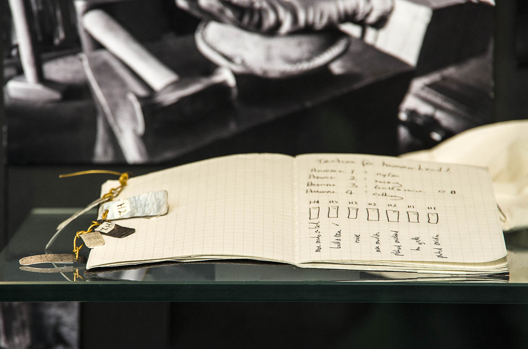 Silver Speaks Form Exhibition display case - Louise Loder textures notebook and samples