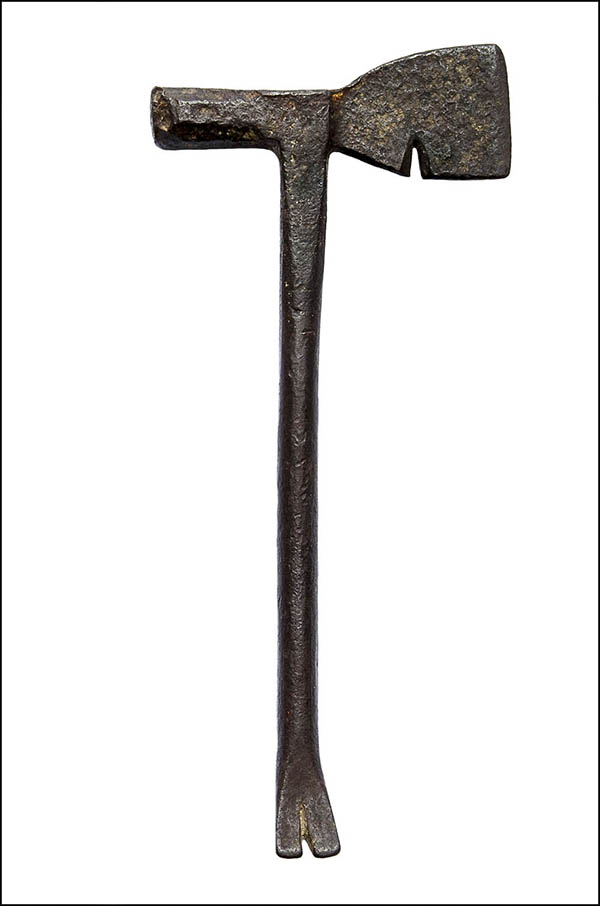 Lathe hammer - blunt and axe ends, one piece metal head and handle - Antique