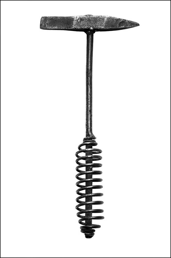 Welders hammer - chisel and pointed ends, coiled spring metal handle - Antique