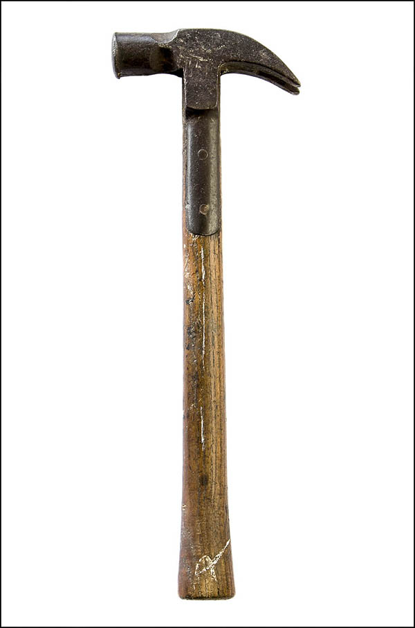 Curved claw hammer - metal strap, wooden handle - Antique