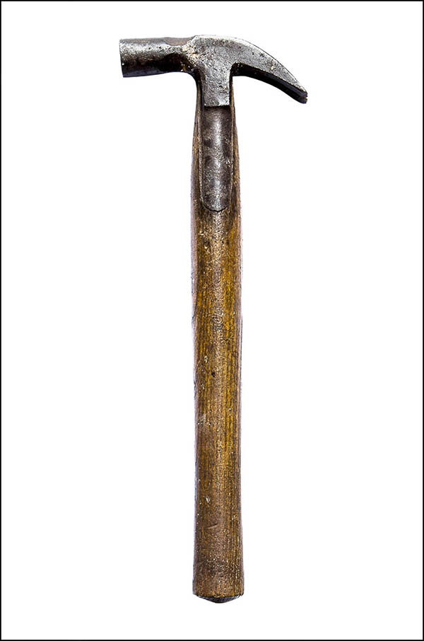 Curved claw hammer - metal strap, wooden handle - Antique