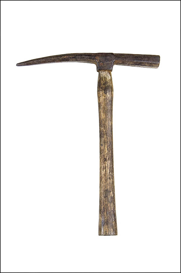 Stonemasons hammer - blunt and elongated chisel ends, wooden handle - Antique