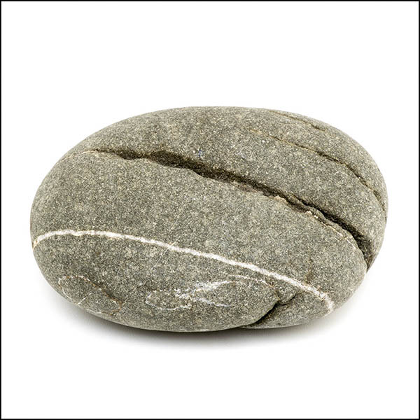 Pebble - oval, warm grey, one central eroded horizontal line