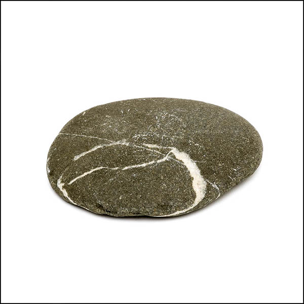 Pebble - oval, warm grey, white circle with white diagonal stripe