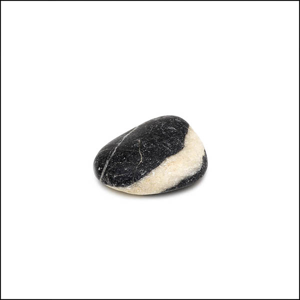 Pebble - uneven shape, cool grey, single wide white diagonal stripe