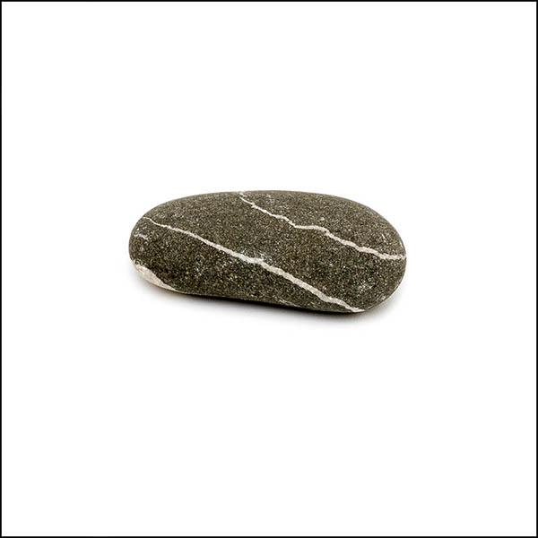 Pebble - oval, warm grey, double white diagonal stripes