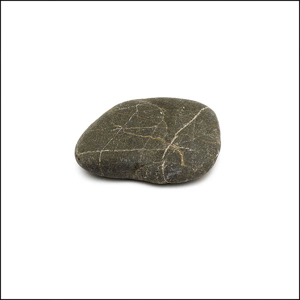 Pebble - rounded square, warm grey, multiple thin white criss cross stripes