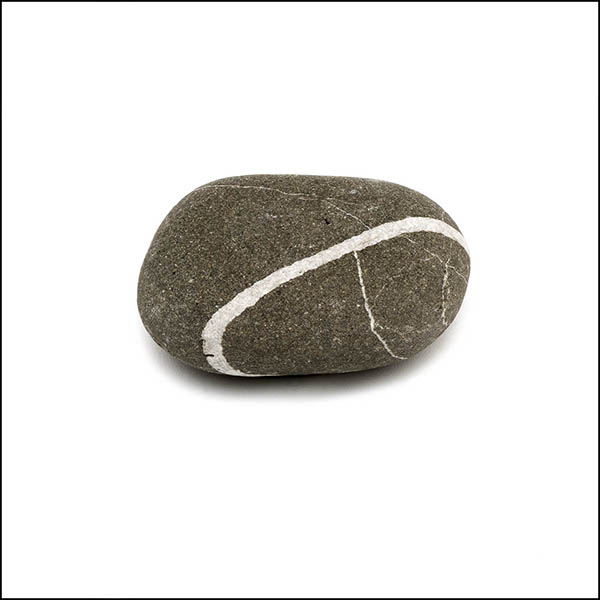 Pebble - rounded rectangle, warm grey, single white diagonal stripe