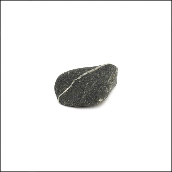 Pebble - oval tapered, cool grey, single white diagonal stripe