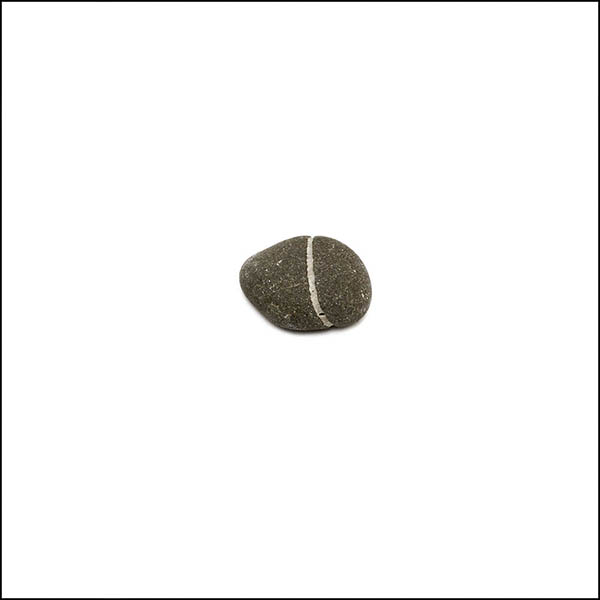 Pebble - tapered oval, warm grey, single white vertical stripes
