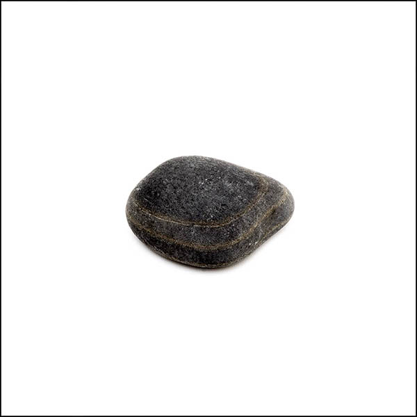 Pebble - tapered oval, cool dark grey, double faded brown circular stripes