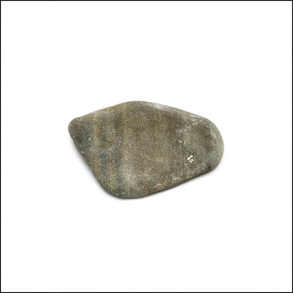 Pebble - uneven shape, warm pale grey, faded cool grey markings