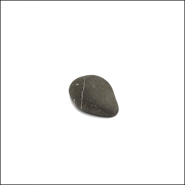 Pebble - tapered oval, cool grey, single thin white vertical stripe
