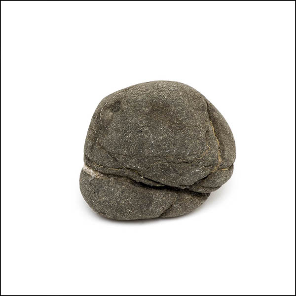 Pebble - uneven round, warm grey, one eroded horizontal line
