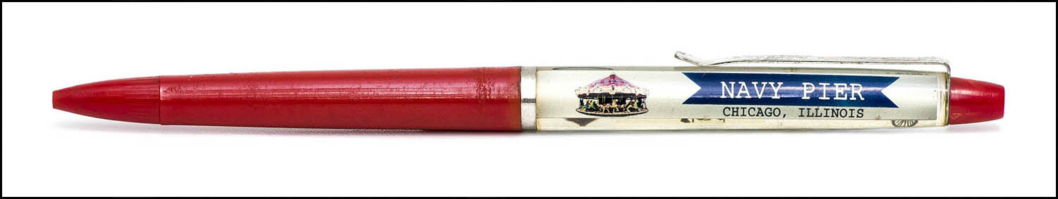 Floaty Souvenir Pen - Navy Pier funfair, Chicago, USA - floating carousell horses - red