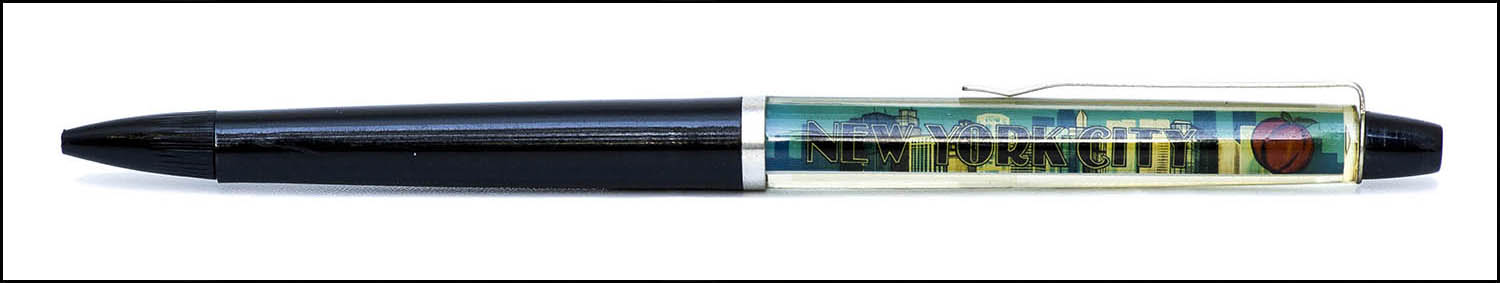 Floaty Souvenir Pen - New York cityscape - floating yellow cab - black