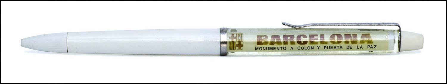Floaty Souvenir Pen - Barcelona, Columbus Monument - floating boat - white