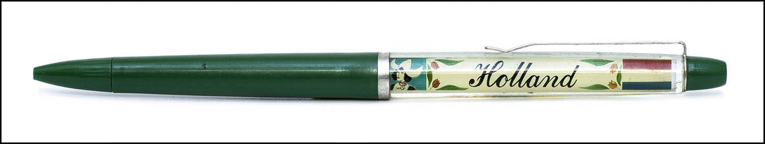 Floaty Souvenir Pen - Tulip Fields, Holland - floating dancers in traditional dress - green
