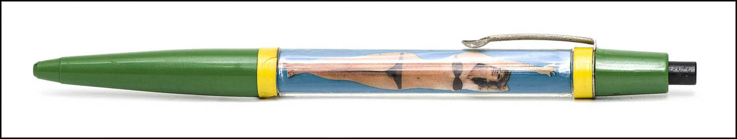 Floaty Souvenir Pen - Pin up, woman in swimwear then nude - green