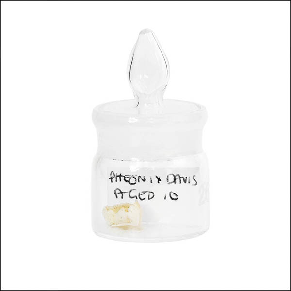 Baby tooth in glass pot - part of tooth collection