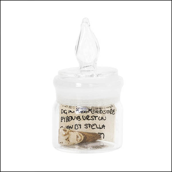 Saxon tooth in glass pot - part of tooth collection